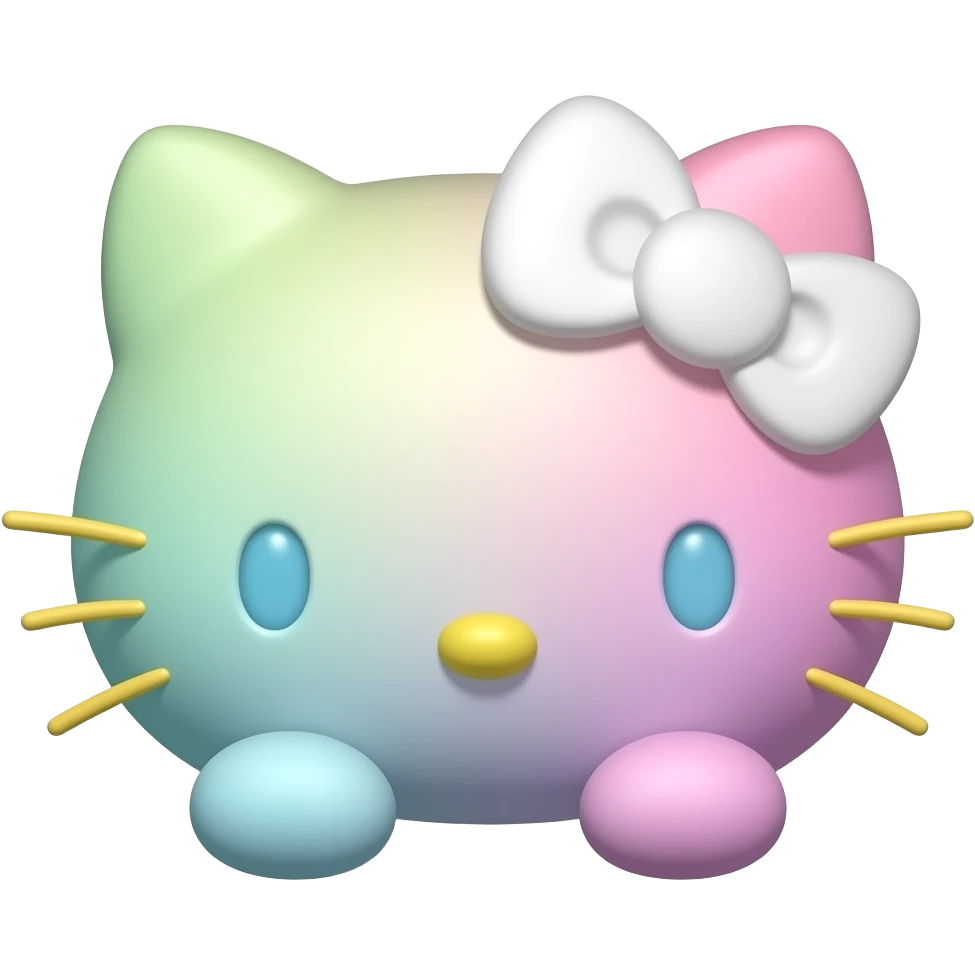 Multi colored hello Kitty head with light blue eyes and nose and yellow ...