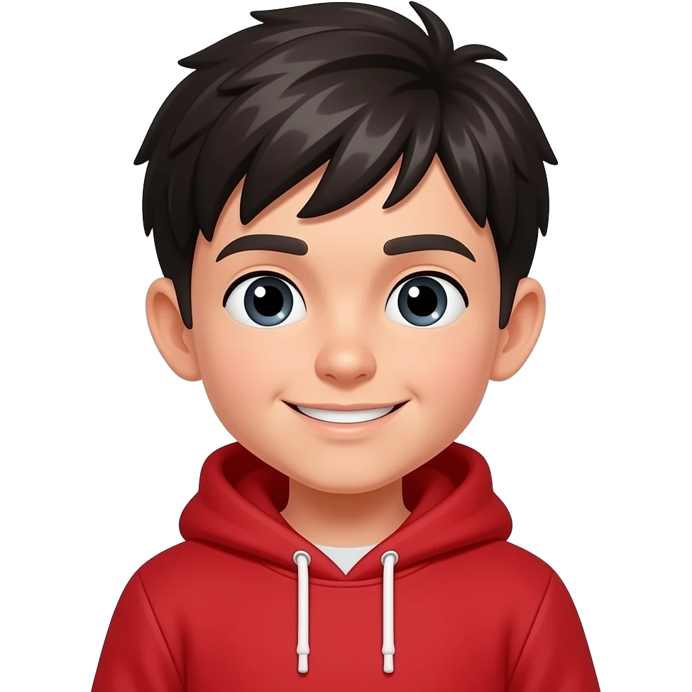 Schwarz haariger junge mit ein roter Hoodie emoji