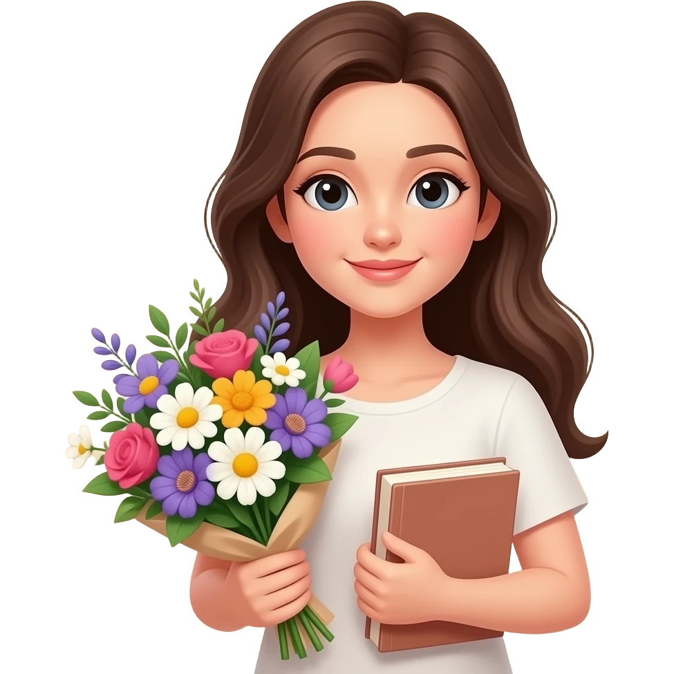 instagram beauty holding flowers and book, soft beige aesthetic” emoji