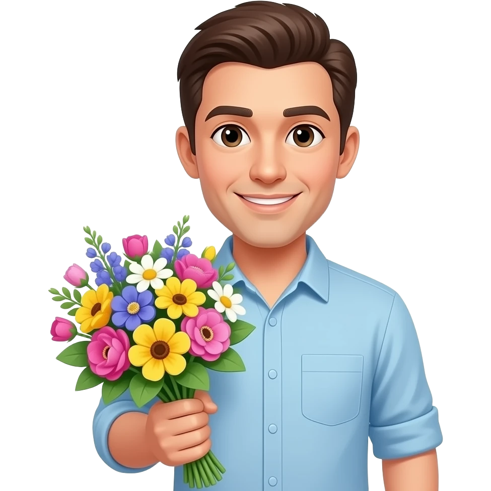 man holding flowers bouquet emoji