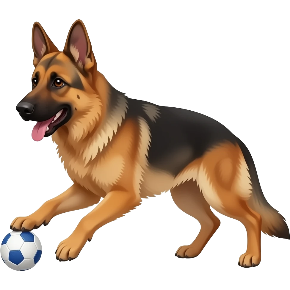 Pastor alemán con un perro mediano marrón oscuro jugando a la pelota emoji