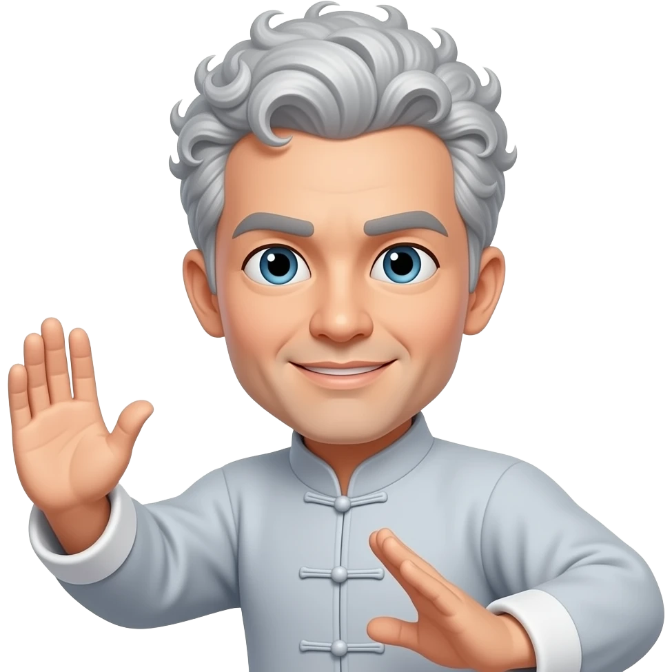 men taichi with light gray curly short hair emoji