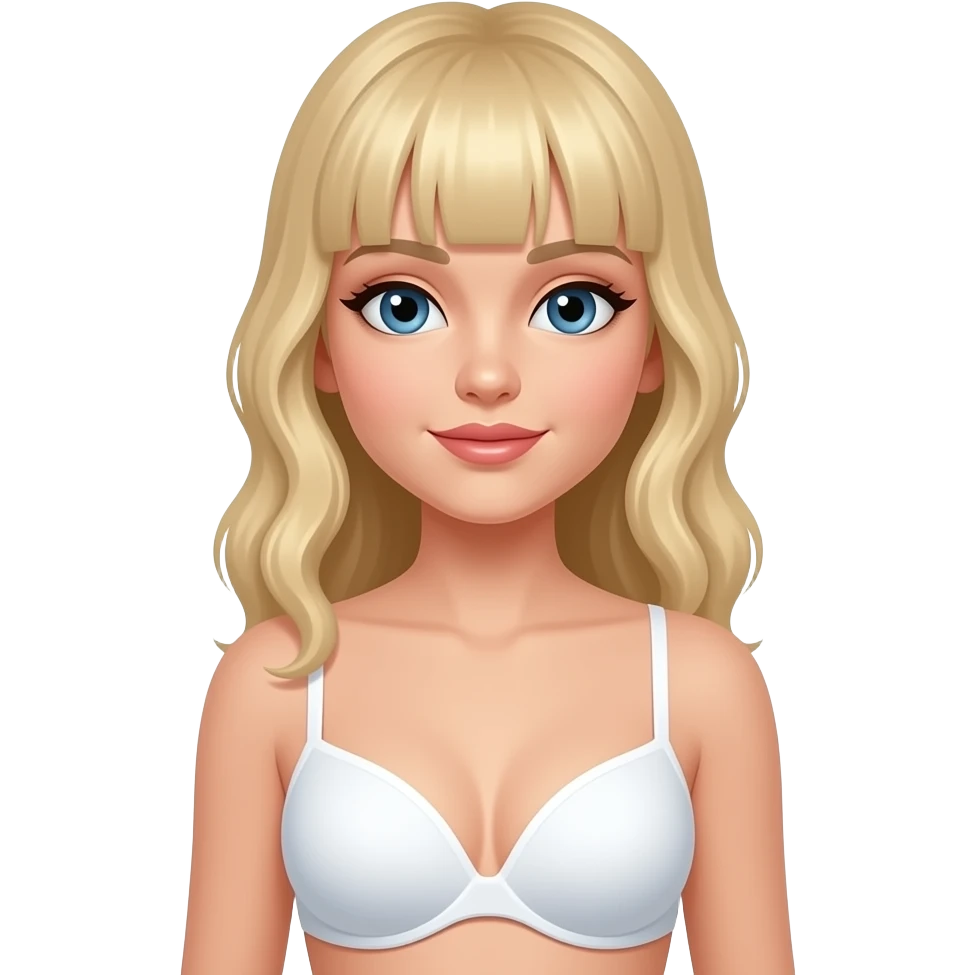 rubia , blanca piel , hiperrealista , braciel blanco , cabello rubio con copete emoji