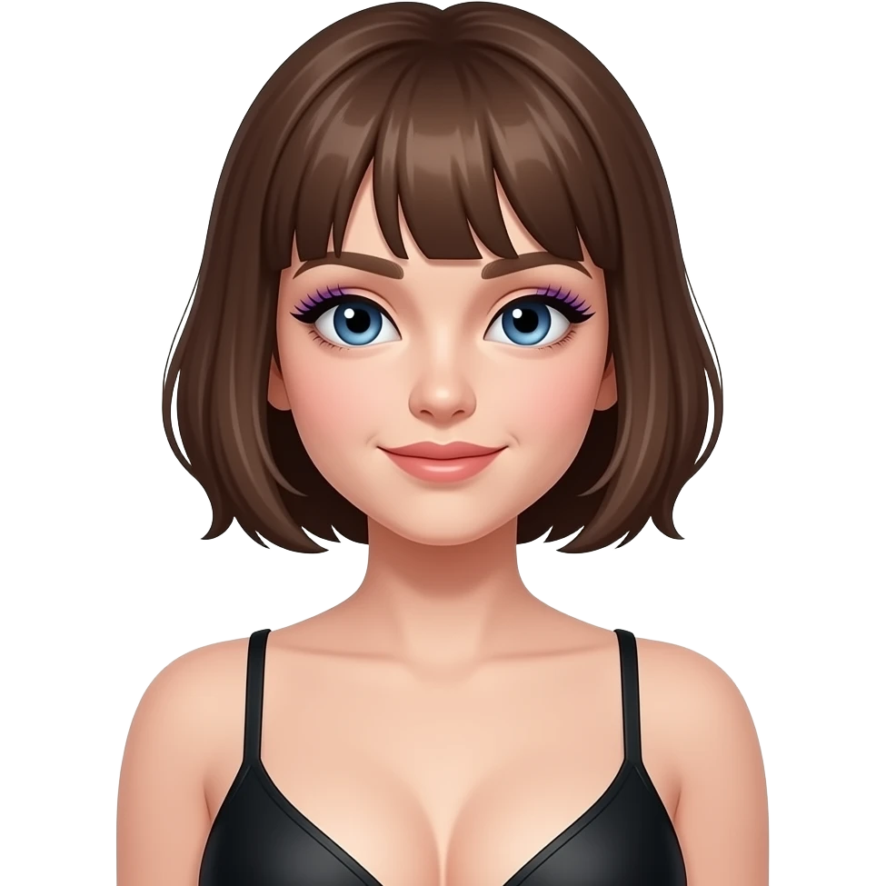 Make blue eyes eyelash cap black and purple.hair short brown big boobs emoji