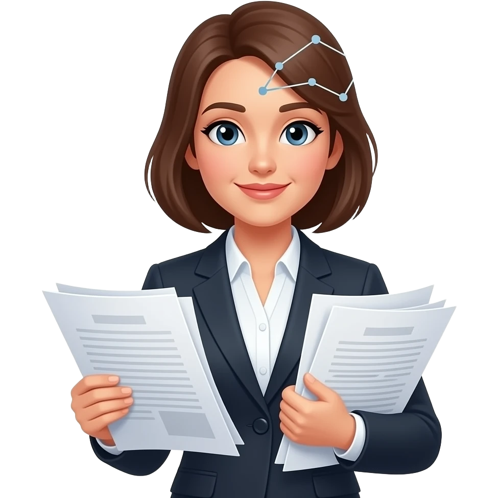 lawyer woman with documents in hands and must have a libra picture next to her on the right head. 5 proposals emoji