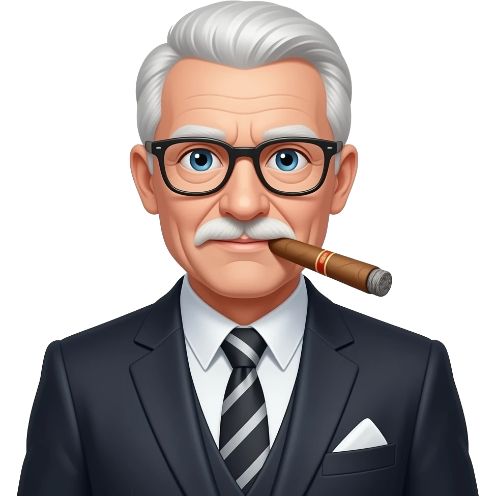Azme ha un abuelo con un trage i que el bolsillo de la camisam lleve un cigarro y unas gafas. emoji