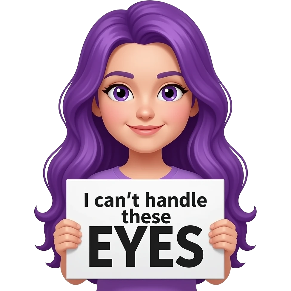 girl with long purple hair with a I can`t handle these EYES sign emoji