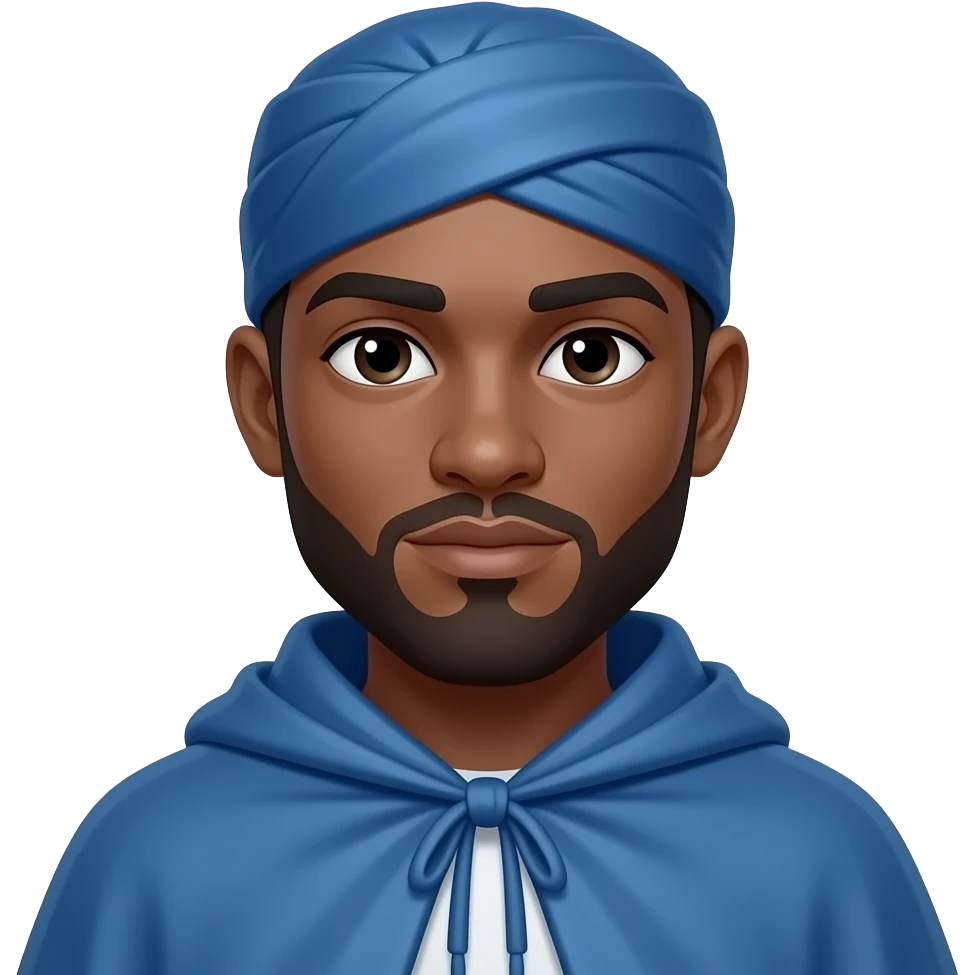 Brown skin man with blue Durag with cape emoji