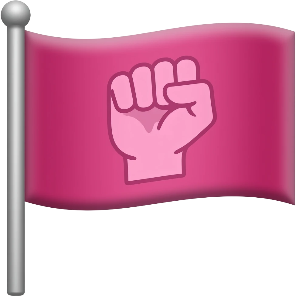 Rectangular pink flag and pole with  ✊🏼 on top of it emoji