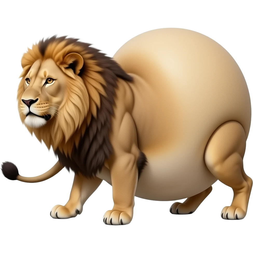 A reality lioness,trying to walk normally,but her huge overstuffed tummy rolls side to side,the lioness ate way too much,she became so fat,she has the biggest pot belly. emoji