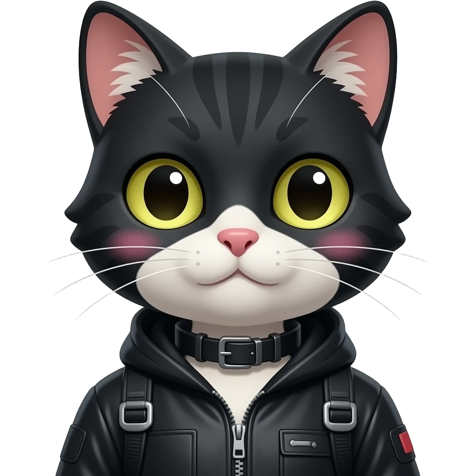 Gorgeous furry gothic dark techwear anime style anthro black cat fursona with blushing face aesthetic and pretty edgy black with collar and harness trending style emoji