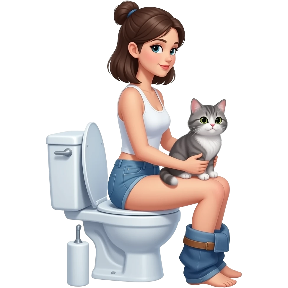 Female grey cat furry Woman,sit on toilet,fursona,side view emoji