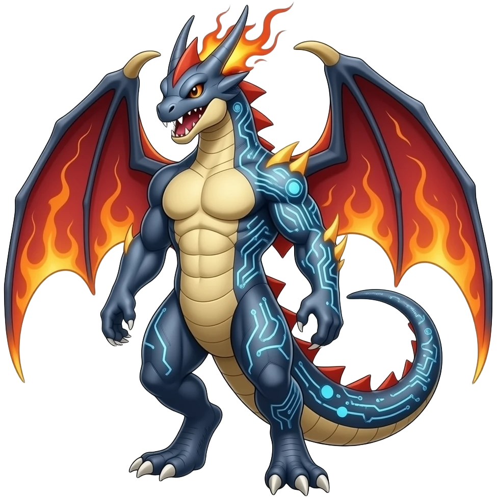 Gabite-ExVeemon-Latias-Flamedramon-fusion-Digimon-Fakémon-hybrid-creature, Full body emoji
