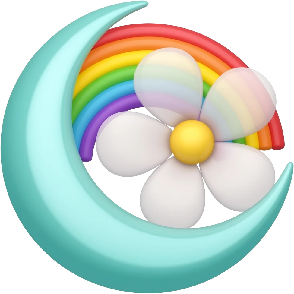 Rainbow flower and light aqua waning crescent moon emoji | AI Emoji ...