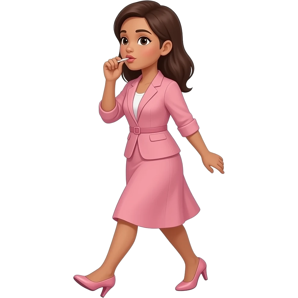 A female person with mid-tone skin,  walking in a faintly jaunty manner while whistling (not with a whistle, just with their lips) emoji