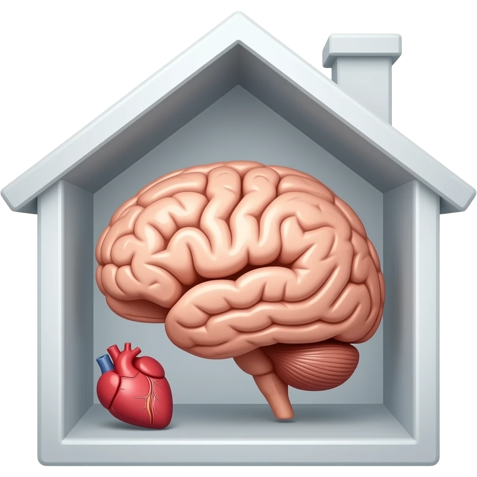 a brain and heart inside of a house emoji