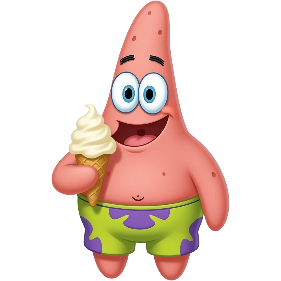 Patrick star eat ice cream with vanilla flavor emoji