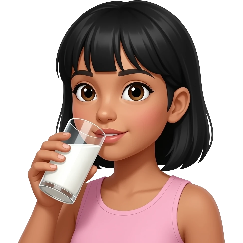 tan girl with black hair drinking a white liquid emoji