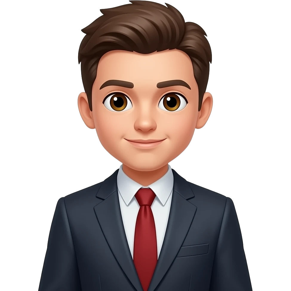 정장 입은 갈색 눈의 소년 상반신만, 옆에 그냥 서류가방 놔둬줘 안 들고 있어도 됨 emoji