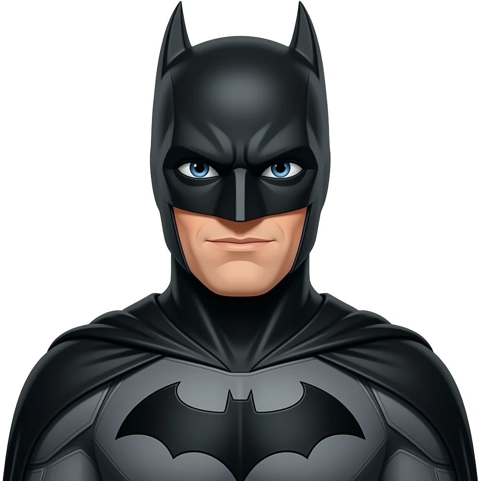 The Batman, all black costume, exciting, detailed, short light Hyper -realistic emoji