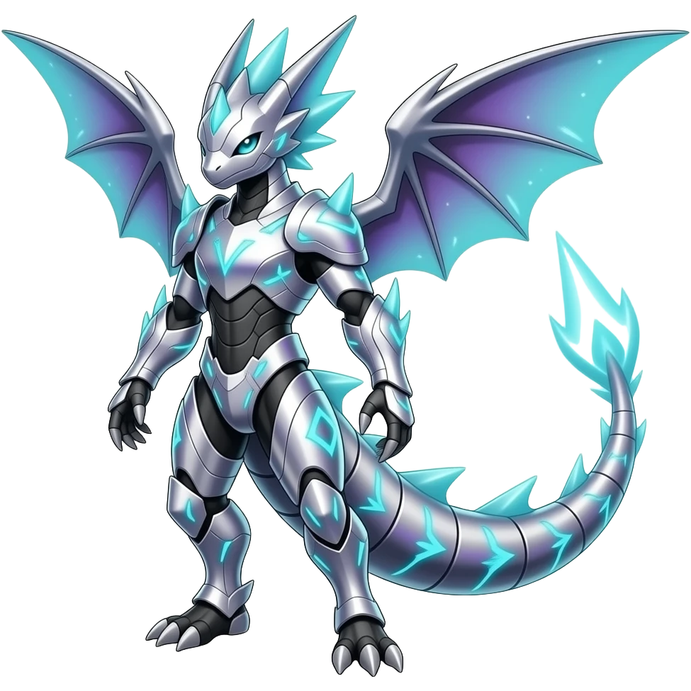Shiny Futuristic Celestial Fakemon-Pokemon-Digimon-Spectrobes-Raptor-Noivern-fusion, full body emoji