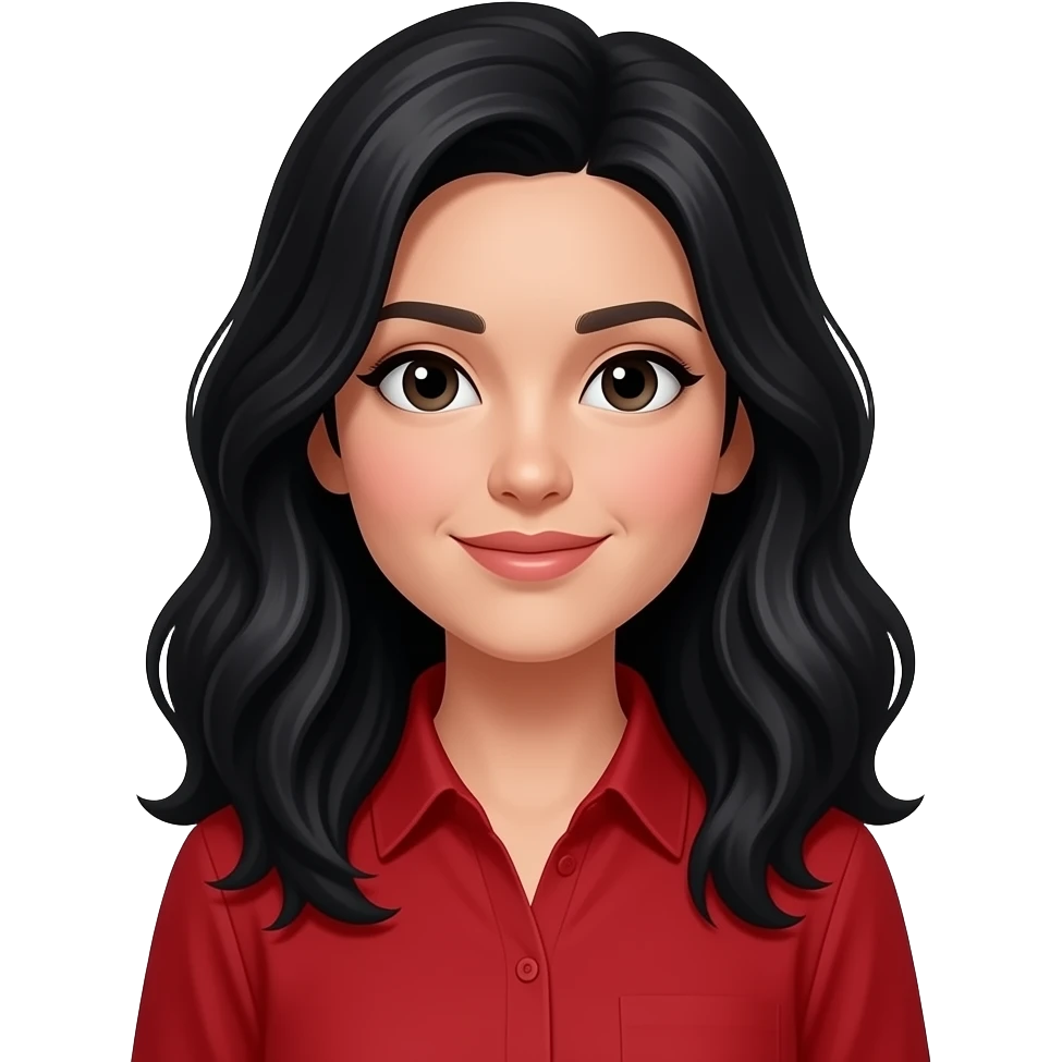 woman with black hair standing with a red shirt emoji