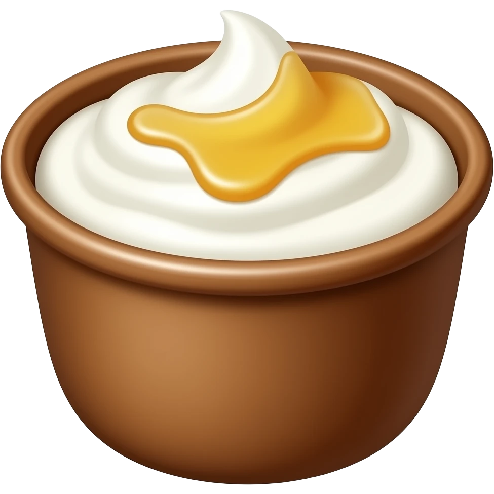 yogurt in large brown ceramic container with honey on top, straight surface emoji