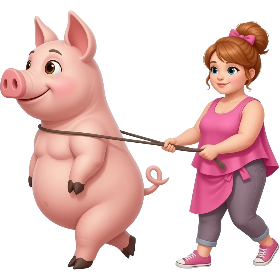 Ginger pig fat girl pulling a pig emoji