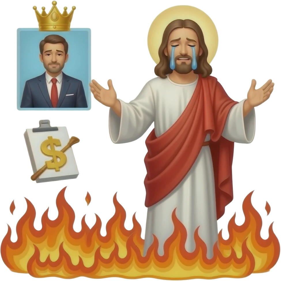Jesus throwing a rich crying ceo into hell emoji