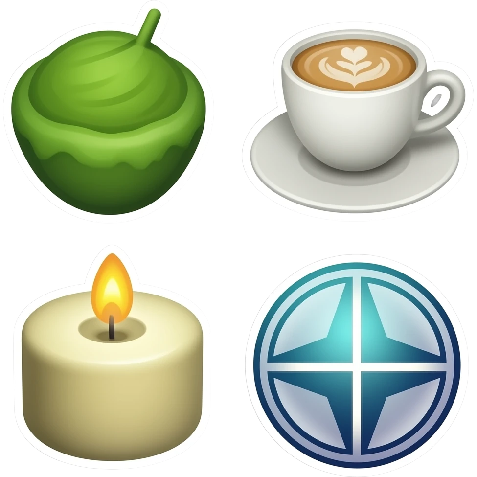 Aesthetic stickers like matcha, latte, candle and ether emoji