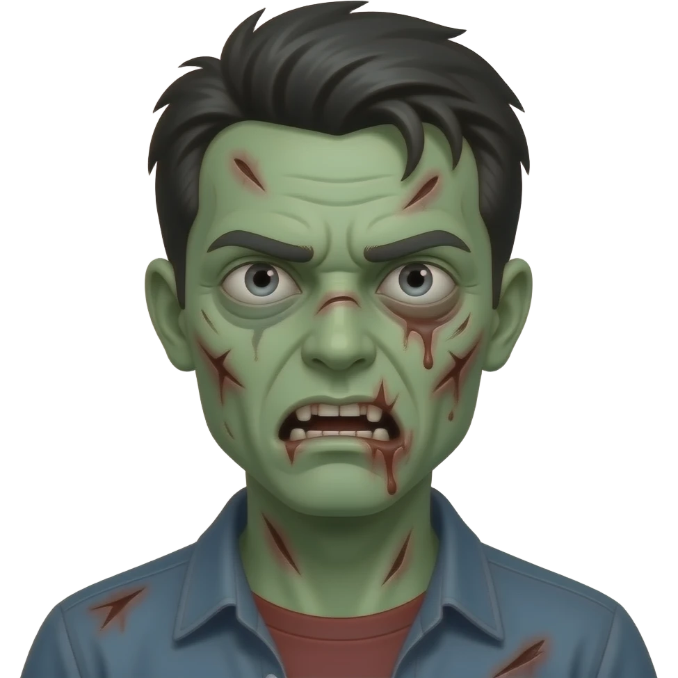 zombie with pale green skin, visible wounds, dead eyes emoji