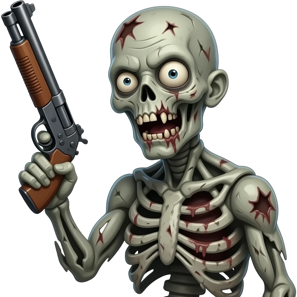 emoji of a corpse gray zombie that is rotting with a shotgun emoji