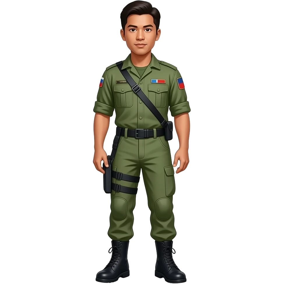 Filipino man battle dress uniform 1990s black combat boots without plate carrier and without bandolier without belt and without holster emoji