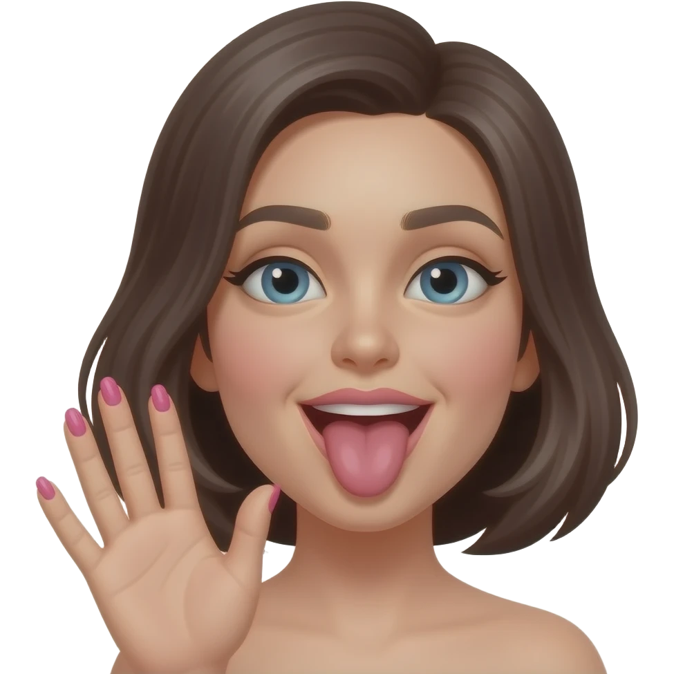 Make one with tongue licking my upper lip with pink nails with my hand out and my eyes are rolling to the back of my head emoji