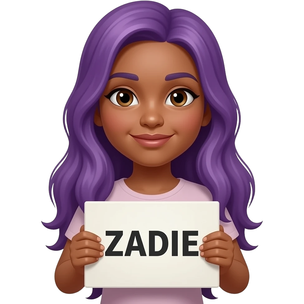 girl with long purple hair with a ZADIE sign emoji