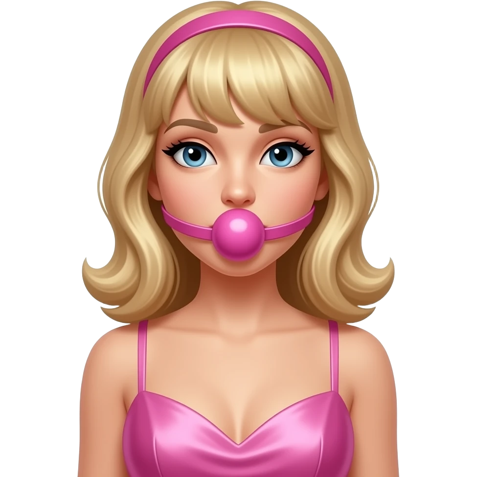 Sissy in pink dress with pink ball gag in mouth emoji