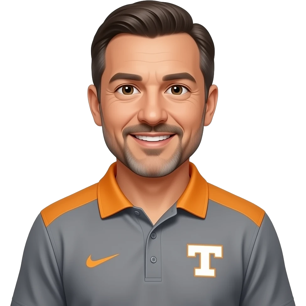 Male property manager, friendly, 45 years old, casual, light tan, university of TN Fan emoji