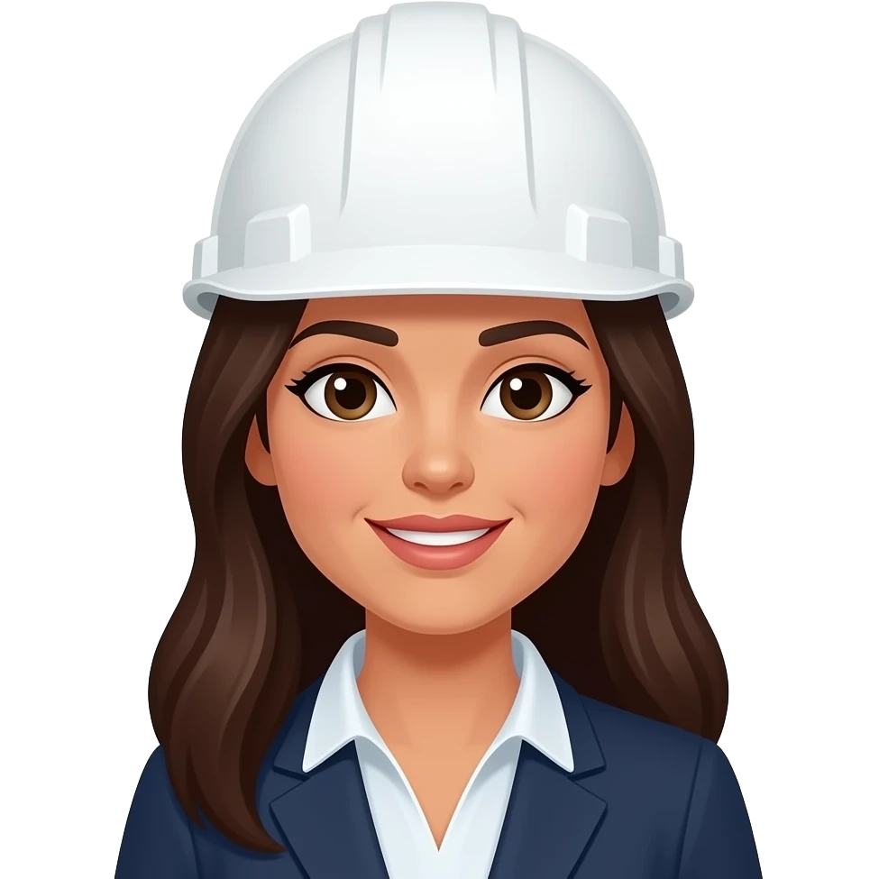Mujer ingeniera con casco blanco, de piel trigeña y cabello castaño oscuro largo emoji
