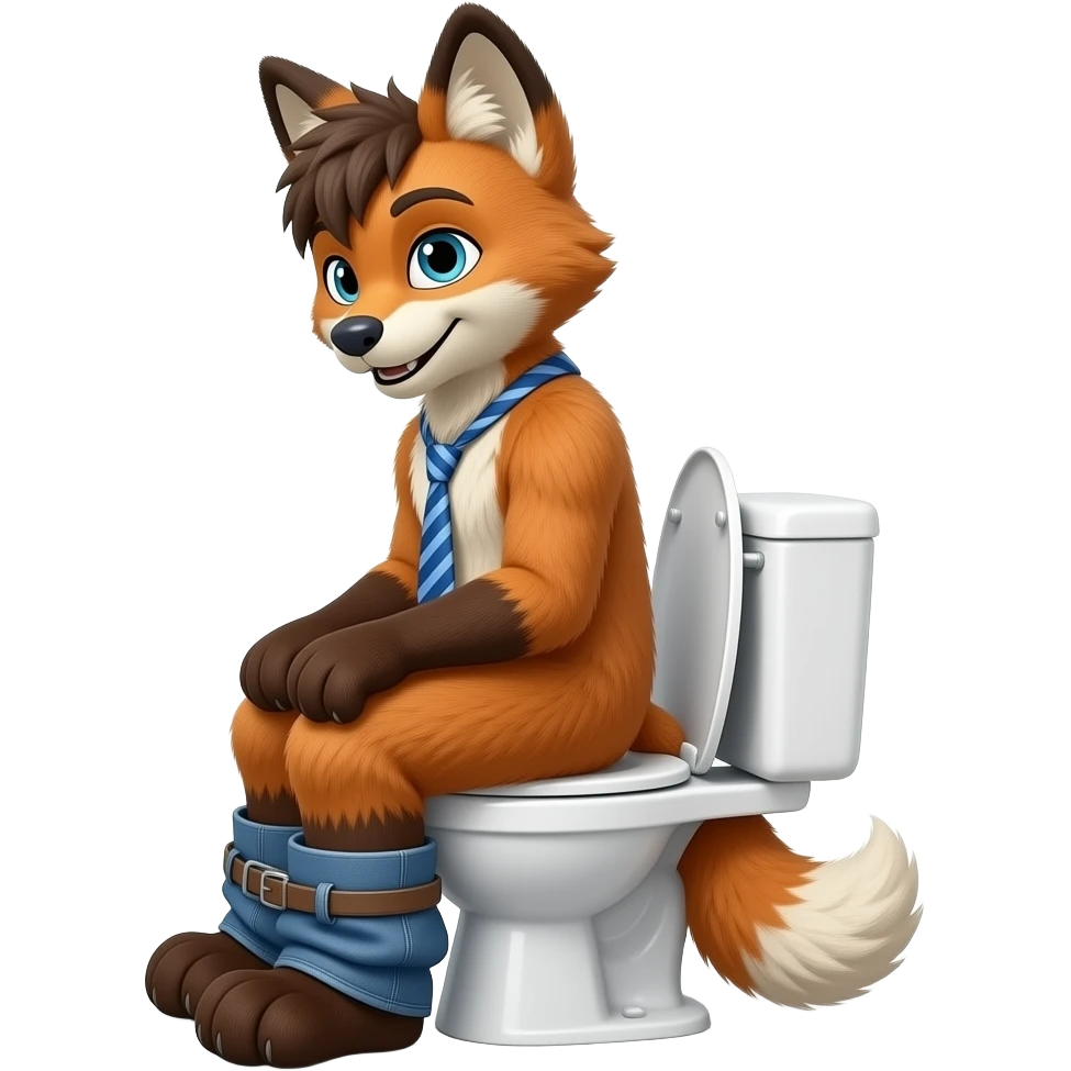 fursuit sitting on toilet, side view, emoji