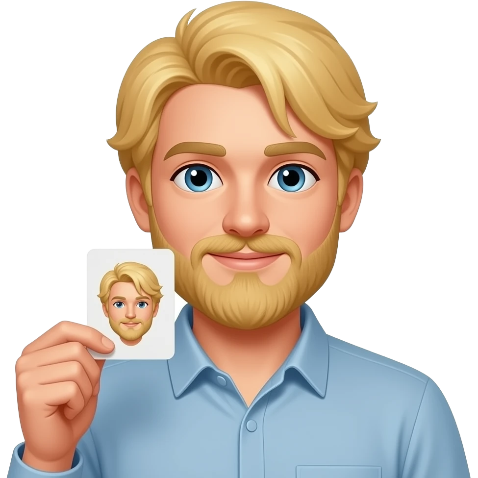 blond hair man with blond beard with paper card emoji