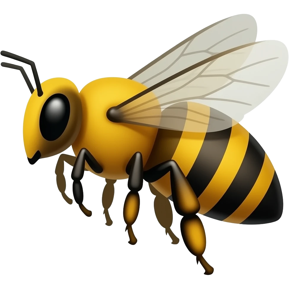 a large bee in flight, black eyes, simple shapes in profile that are made in detail emoji
