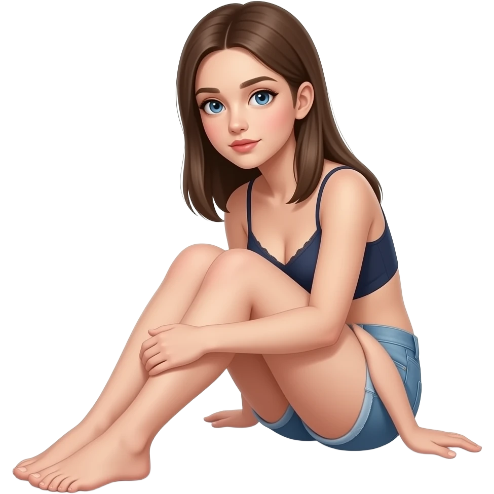 21 yr girl with white skin, brown striaght hair, no bangs, sitting down, sexy showing toes and full foot emoji