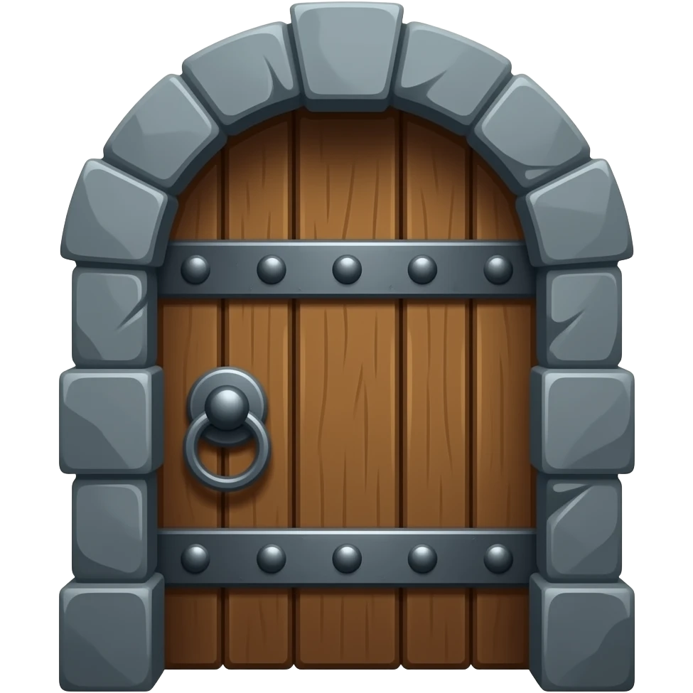 Dungeon door, wooden door with old metal bands, with stone trim emoji