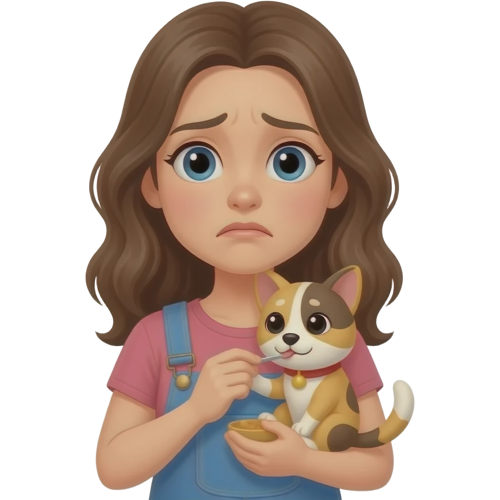 mujer preocupada por su mascota que no come emoji