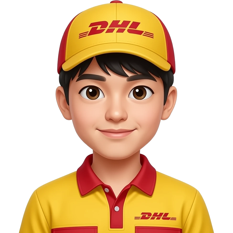 Personne jeune asiatique qui travaille a Dhl avec une casquette et la tenue dhl emoji