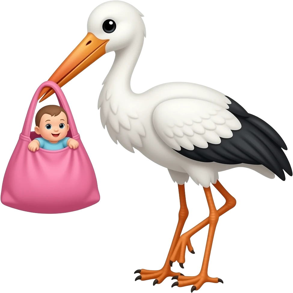 Аист который несет розовый мешок с малышом В клюве emoji