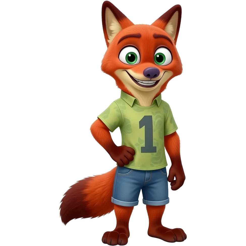 A humanoid fox wearing a tee shirt and shorts emoji
