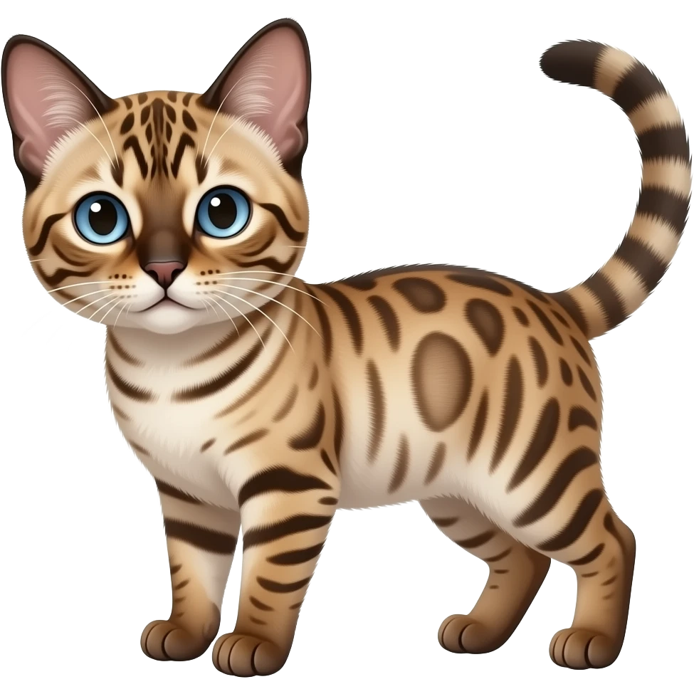 Small silver spotted Siamese kitten with big Bengal cat emoji