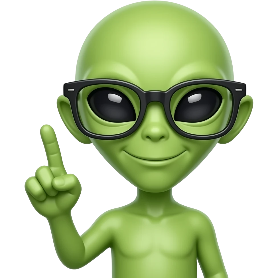 alien with glasses with finger pointing up cute emoji