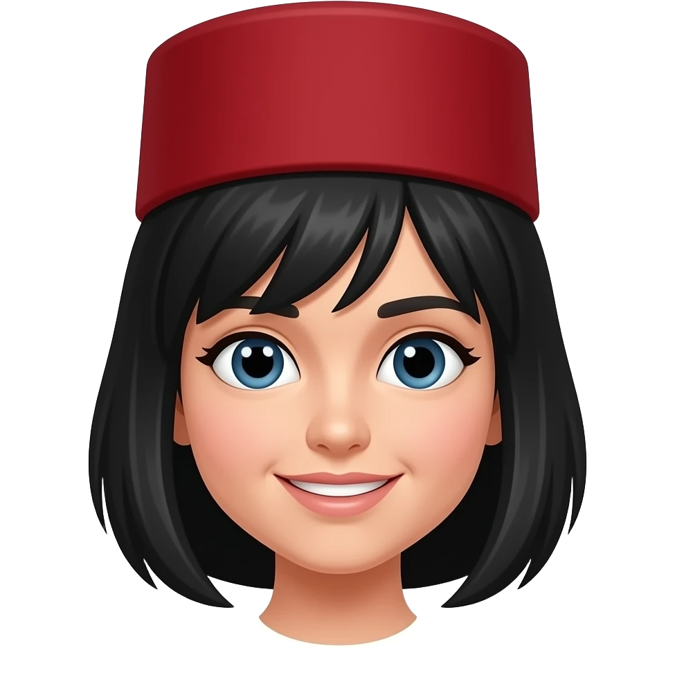 Kırmızı osmanlı fes şapka takan siyah saçlı kız emoji